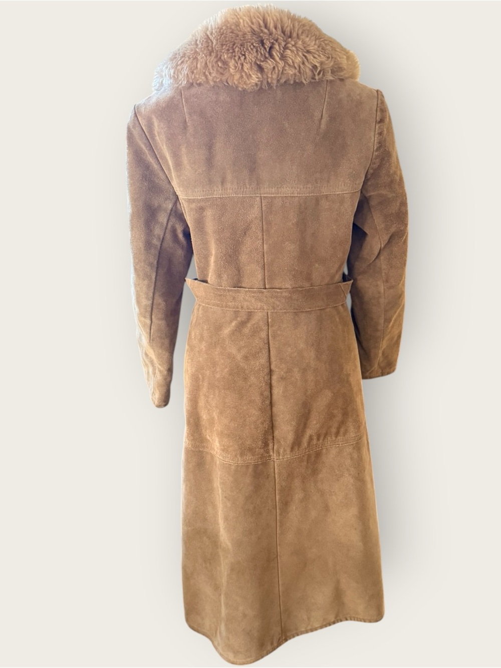 Vintage 70s Suede Penny Lane Coat Shearling Shaggy Boho Coach Style Trench Small - Picture 3 of 9